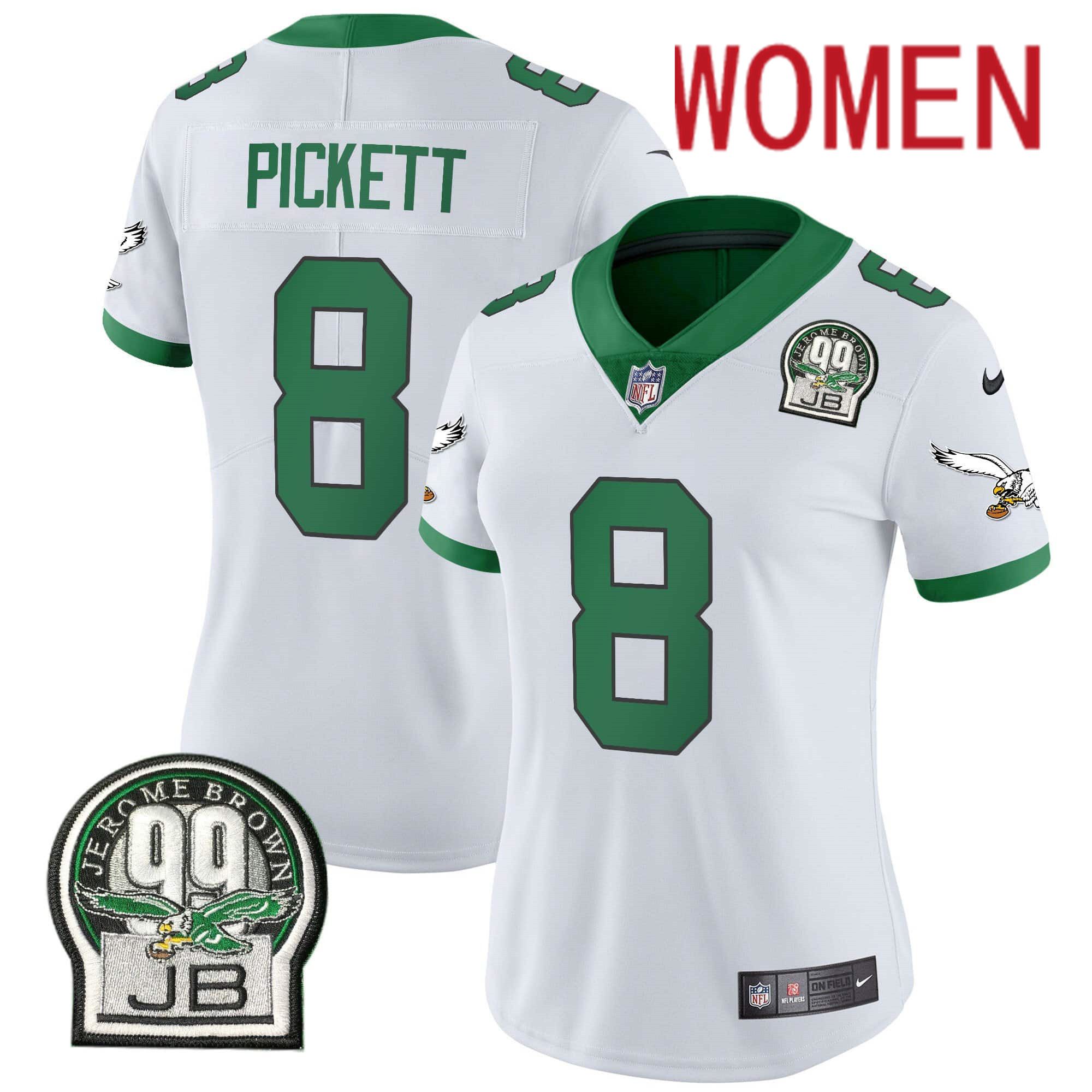 Women Philadelphia Eagles #8 Pickett White 2024 Nike Jerome Brown Patch Alternate Limited NFL Jersey